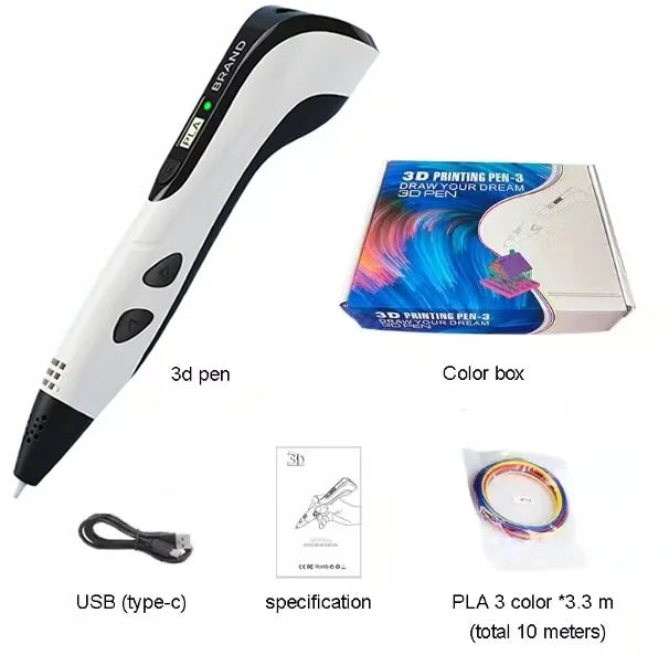 2024 New 3D Printing Pen 3D Pen for Children with Power Adapter 50M PLA Filament Travel Case Birthday Christmas Gift for Kids