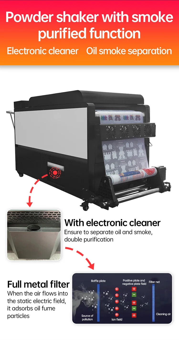 Powder Shaking with Purifier DTF Printer T-shirt Printing Machine DTF Printer Double Epson Head.