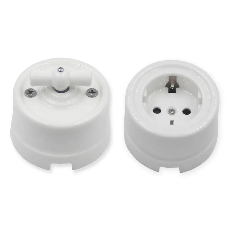 High Quality Wall Light Retro Ceramic Knob Rotary Switch EU Socket White