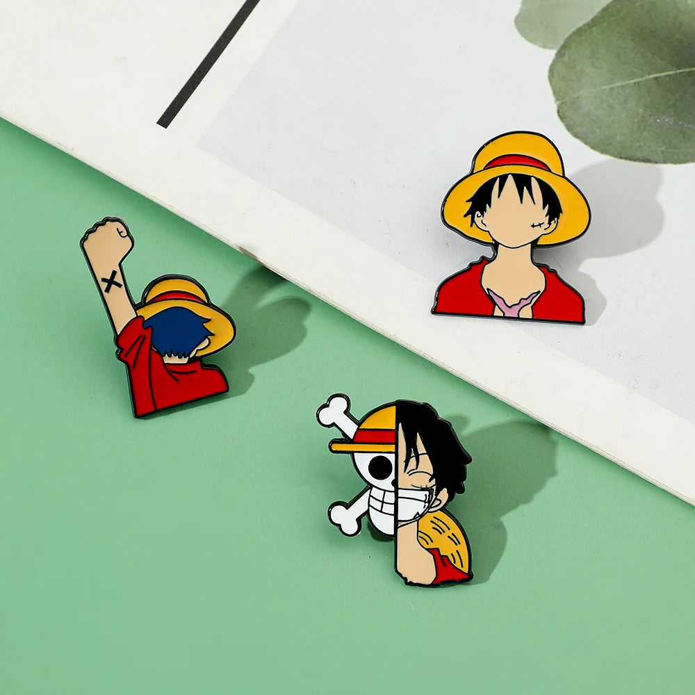3 Pcs Fashion Cartoon Brooch personality Monkey D. Luffy Enamel Pin Metal Badge Jewelry Clothing Backpack Accessories Gift