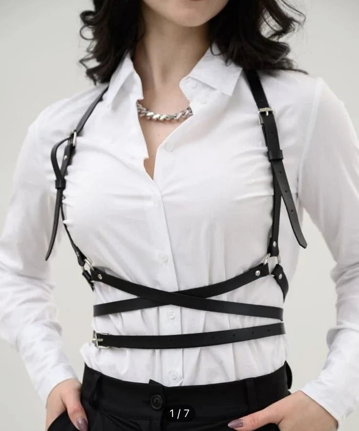 Black PU Leather Punk Body Chains Fashion Strong And Sturdy Waist Straps Belt Club Adjustable Body harness