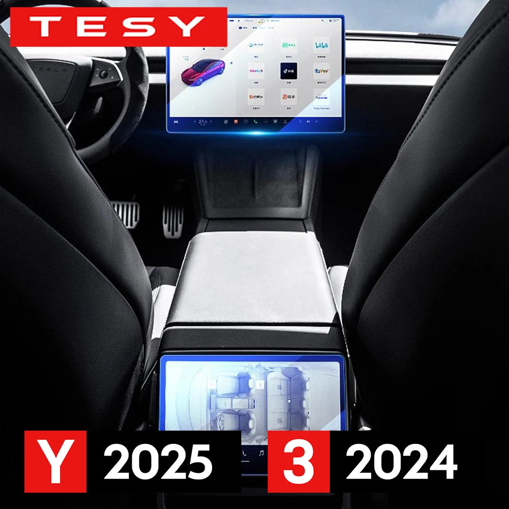 Tempered Glass Film Protector for New Tesla Model Y Launch 2025 Model 3 Highland 2024 Rear Row Center Control Screen Protective