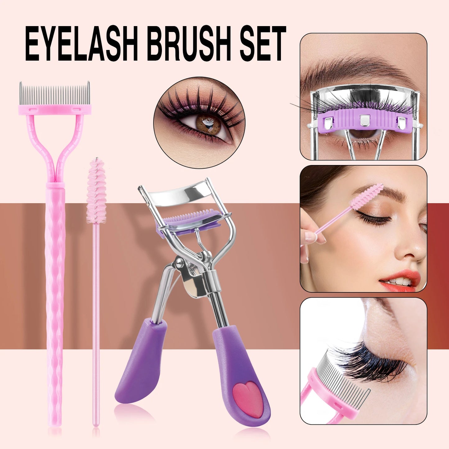 3pcs eyelash set - women's eyelash separator, eyelash curler, mascara, makeup wand, curling eyelashes, clear makeup tools
