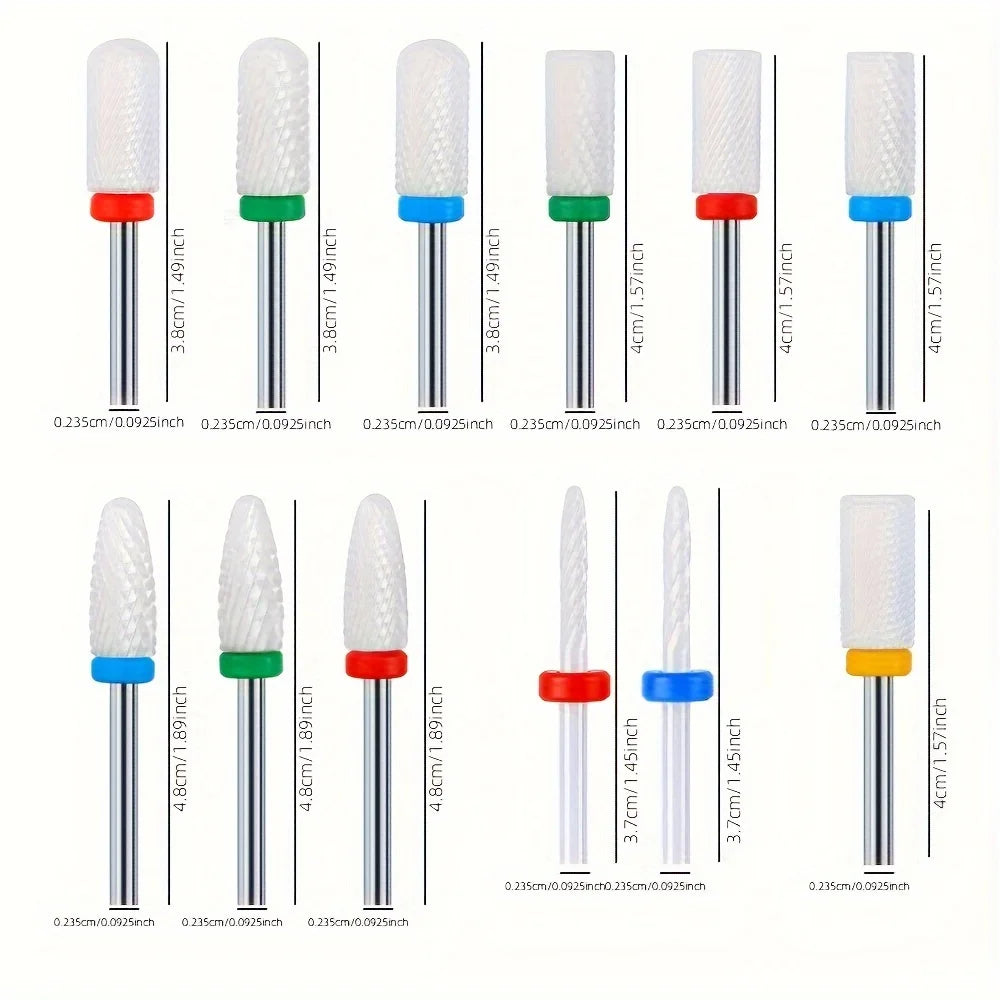 10pcs Ceramic Nail Drill Bits Set, Electric Manicure & Pedicure Milling Cutter, For Nail Polishing Machine