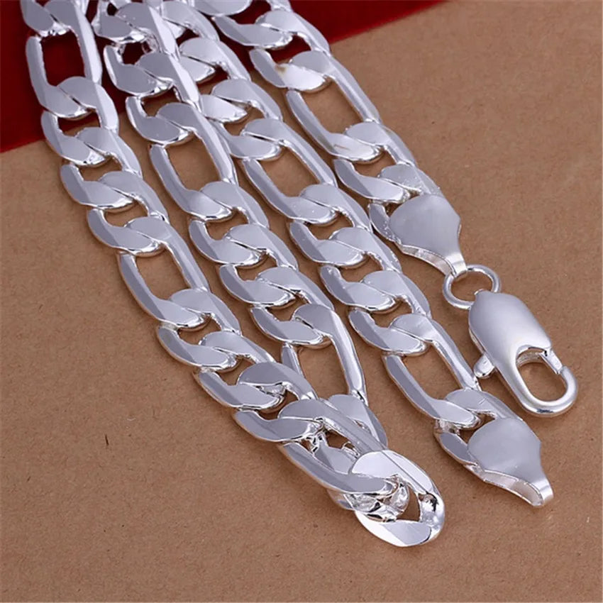 solid Silver color necklace for men classic 12MM Cuban chain 18-30 inch Charm high quality Fashion jewelry wedding