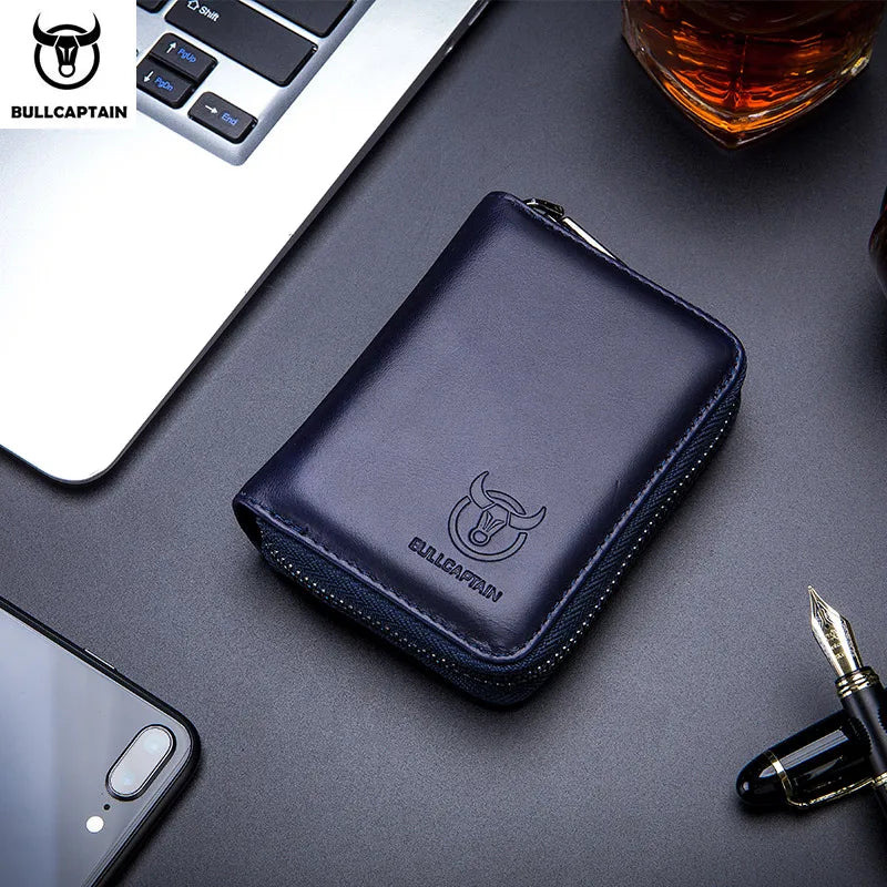 BULLCAPTAIN Leather Credit Card ID Card Holder Wallet Wallet Men Fashion Rfid Card Holder Wallet Business Card Holder Bag