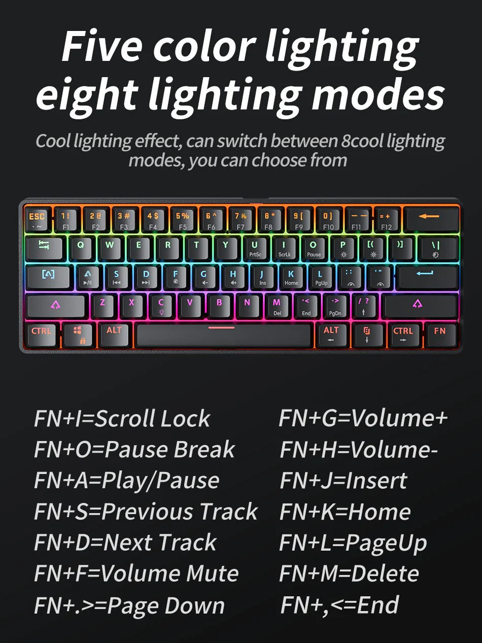 MUCAI 61USB Wired Mechanical Keyboard Red Axis 61 Keys Hot Swappable Interface RGB Lighting Compact Practical Design