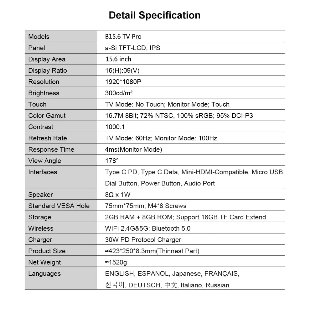 Bimawen 15.6 inch 60Hz Smart TV Portable Monitor with Google TV For Mini PC Laptop Phone Xbox PS4 PS5 Switch Game monitor