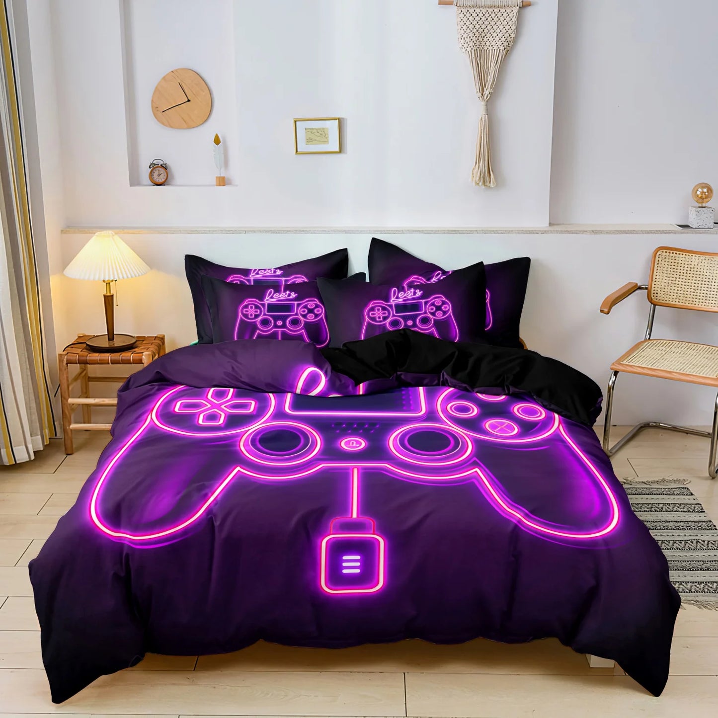 3Pcs Gaming Equipment Pattern - Modern Video Game Controller Mouse Keyboard Headphone Gamepad Print Duvet Cover Bedding Set
