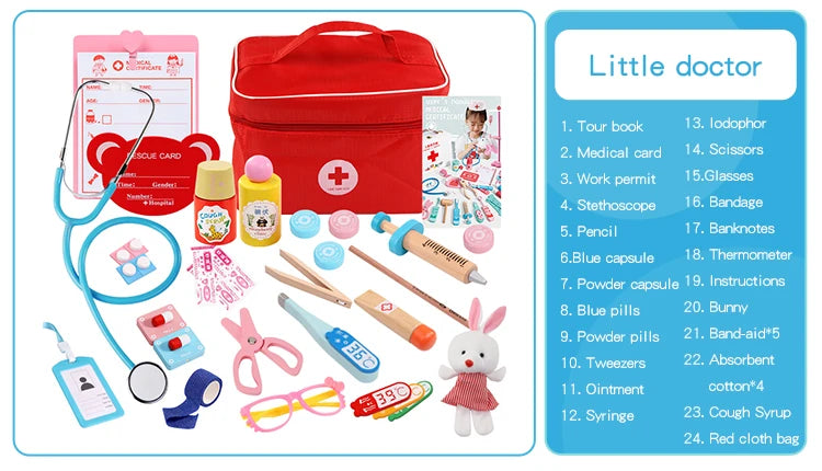 Children's wooden makeshift home simulation medicine box doctor set nurse boy girl baby role-playing toy