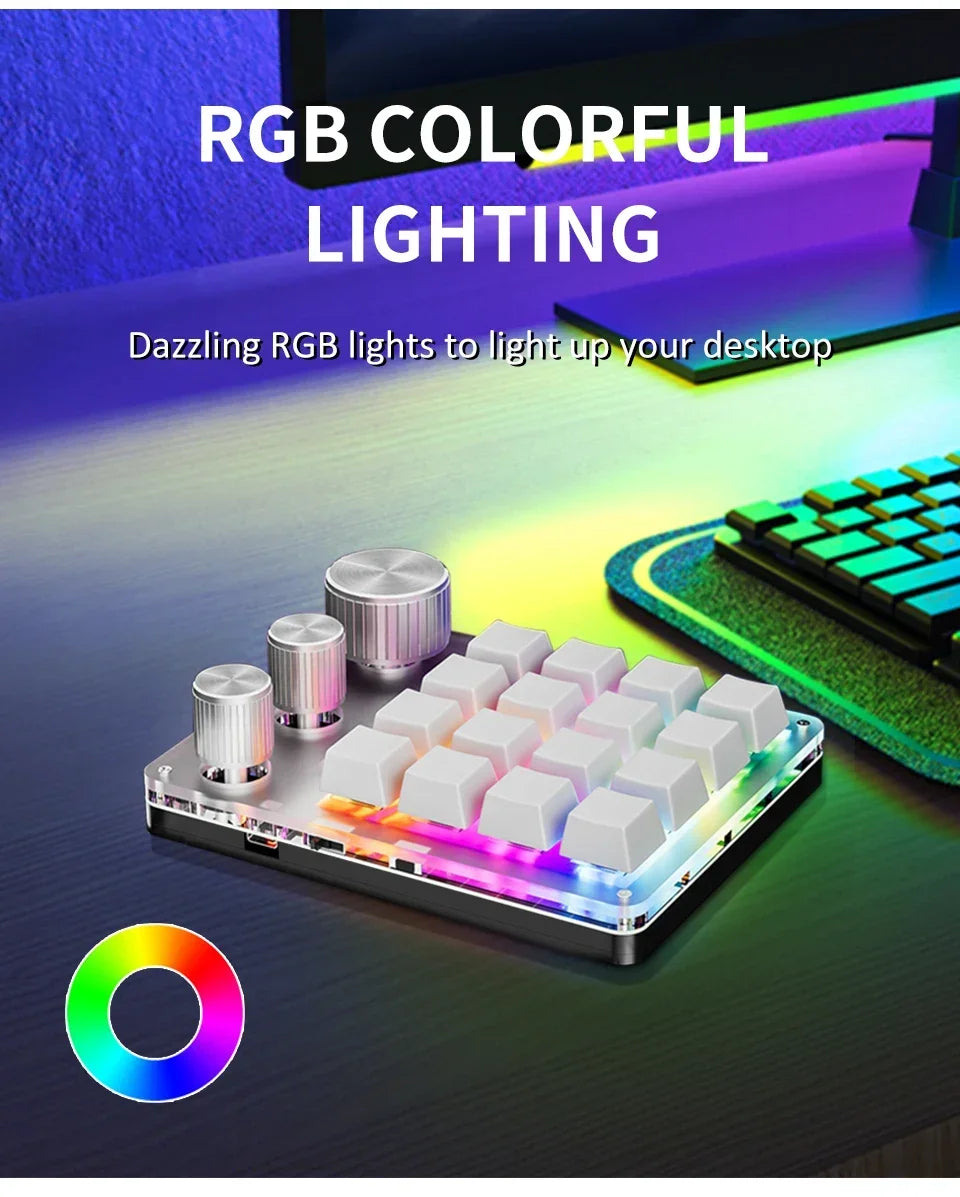 RGB Programming Macro Custom 16Key 3 Knob Bluetooth Keyboard Copy Paste Photoshop Gaming Keypad DIY Mechanical Hotswap Macropad