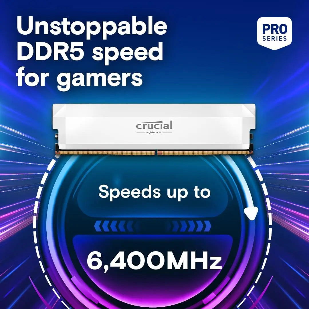 Crucial Pro DDR5 RAM 32GB Kit (2x16GB) 6400MHz CL38, Overclocking Desktop Gaming Memory, Intel XMP 3.0 & AMD Expo Compatible