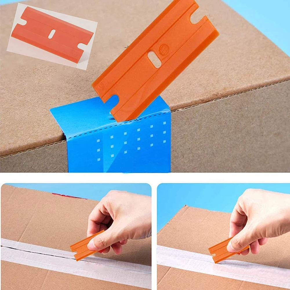 ALIWRAP 100pcs Spare Double Edged Plastic Razor Blades For Scraper Car Wrap Stickers Labels Glue Remover Window Glass Cleaning