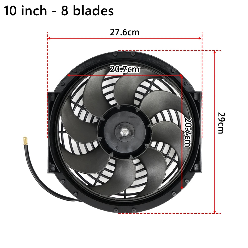 Universal 7/9/10/12/14/16 Inch 12V 80W 2100RPM Car Air Conditioning Cooling Fan Blade Cool Mounting Kit CF-1001 Black CF-1001