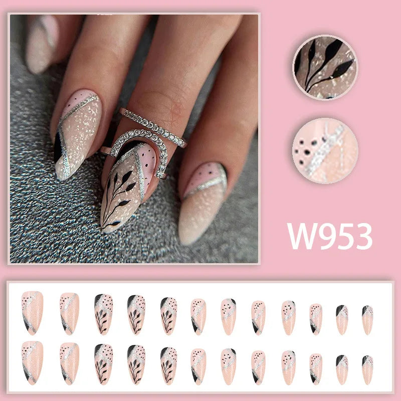 Mandarin Duck 24 Pcs Press on Nails Pink Gradient Fake Nails Glossy Artificial Finger Manicure Reusable False Nails