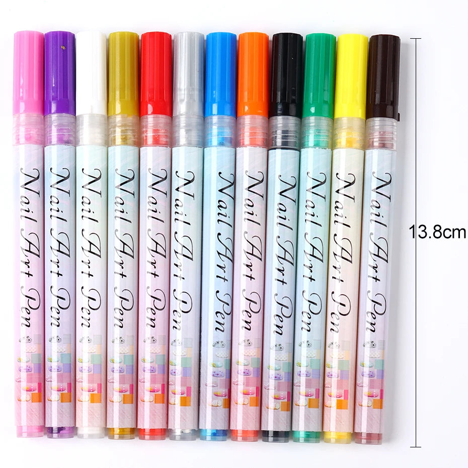 12pcs/Set Nail Art Graffiti Pen Nail Marker Drawing Abstract Lines Fine Detail Floral Design Waterproof Nail Painting Manicure