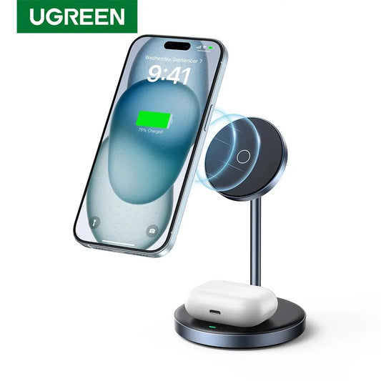 UGREEN Magnetic Wireless Charger Stand 20W Max 2-in-1 Charging Stand For iPhone 15 14 Pro Max/AirPods Fast Charger Qi 5/7.5/15W