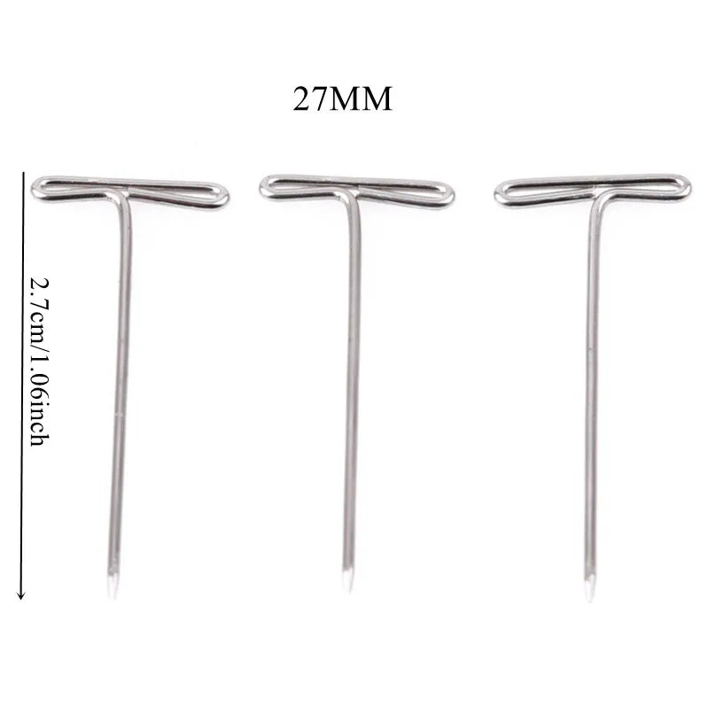 50/100Pcs 27/32/38/45/50MM T Pin Needles Wig Making T Pins for Blocking Knitting Assorted Sizes T-Pins Stainless Steel