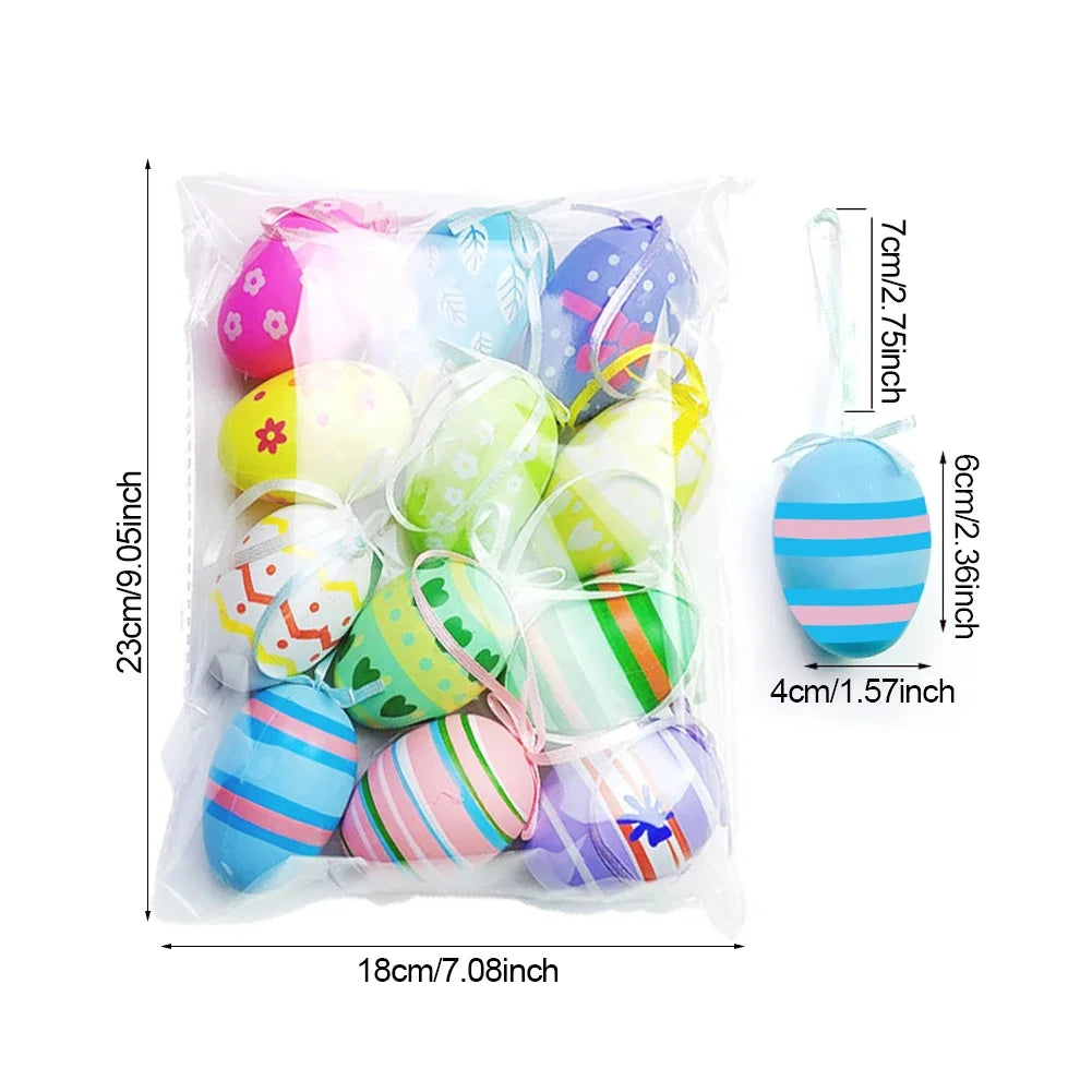 12Pcs Easter Egg Tree Pedant Foam Eggs Hanging Ornaments Easter Home Decoration 2024 Holiday Party Supplies Kids Gifts