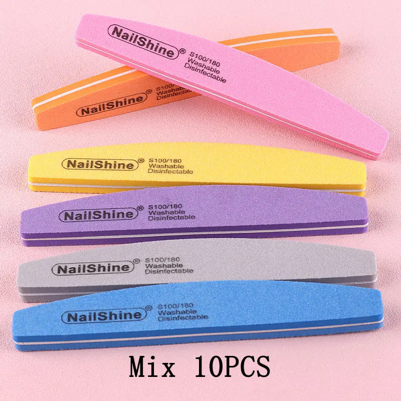 5Pcs/10Pcs Nail Sponge File 100/180 Grit Double Sided Sandpaper Foam Emery Board Polisher Buffer Moon Design
