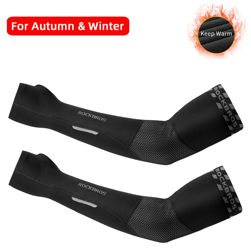 ROCKBROS Winter Fleece Warm Arm Sleeves Breathable Sports Elbow Pads Fitness Arm Covers Cycling Running Basketball Arm Warmers