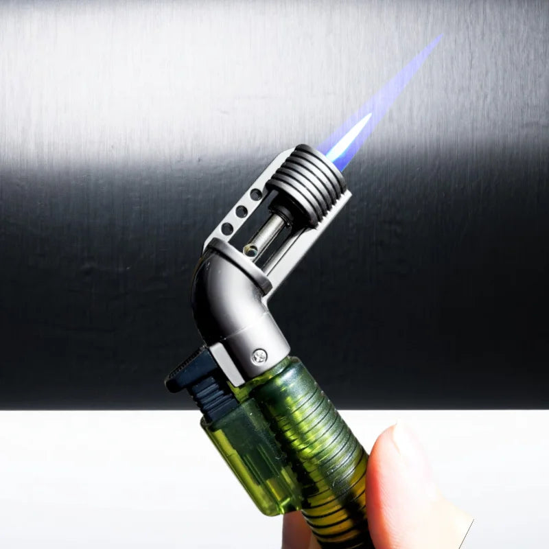 Metal Gun Tip Lighters Transparent Body Visible Gas Inflatable Lighter Portable Elbow Gun Lighter Ignition Gadgets
