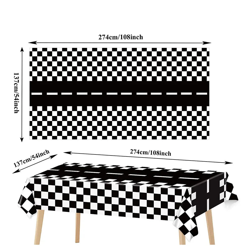 Traffic Cones and Racing Checkered Flags Black White Flags Kids Racing Theme Decorations for Race Car Birthday Party Supplies