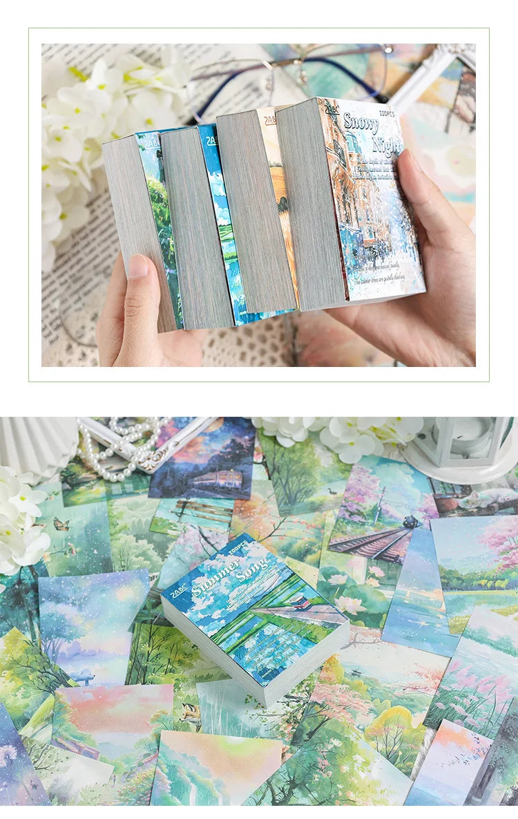200 sheet Four Seasons Landscape material paper Decor Diary Album Scrapbooking material Background paper junk journal supplies