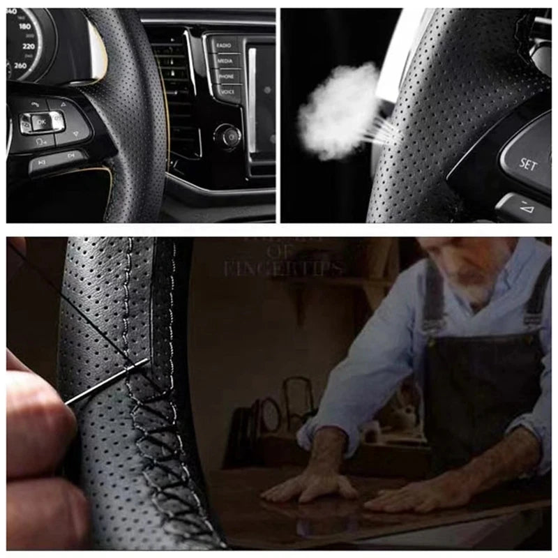 DIY Hand-sewing Steering Wheel Cover Black Microfiber Leather Car Steering Wheel Cover For Honda Civic Civic 9 2012-2015