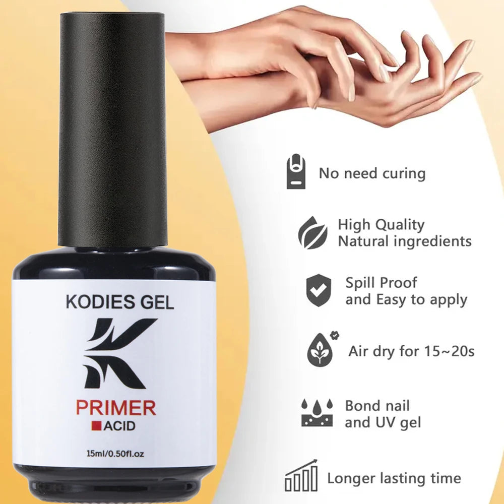 KODIES GEL Nail Primer Base Gel Prep Dehydrator Fast Dry Strong Adhesion Base Coat Gel Polish Semi Permanent UV Manicure Bonder