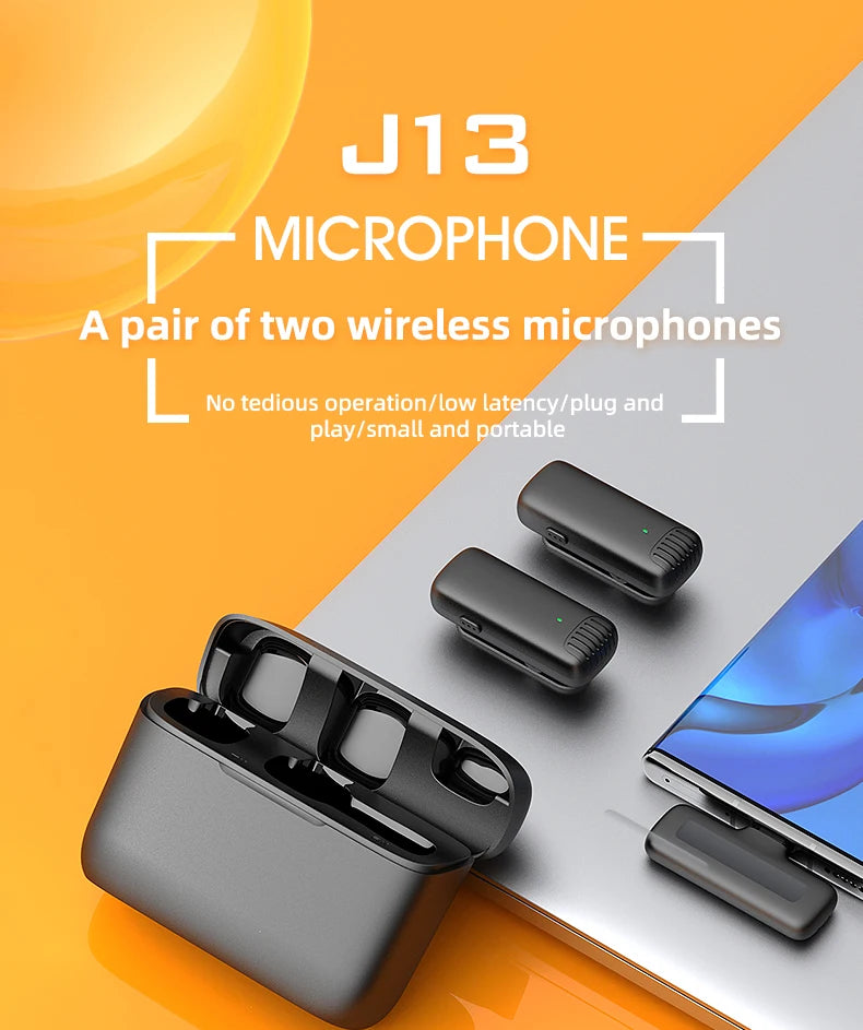 J13 Wireless Microphone With Charging Case For IPhone/iPad /Android Mini Wireless Tie Microphone Low Latency Plug and Play