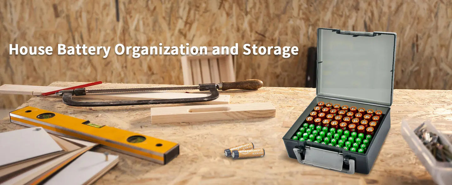 Battery Storage Organizer Holder Holds 72 AA AAA Batteries, Battery Box Case Garage Container,Home Drawer Organization Dispenser