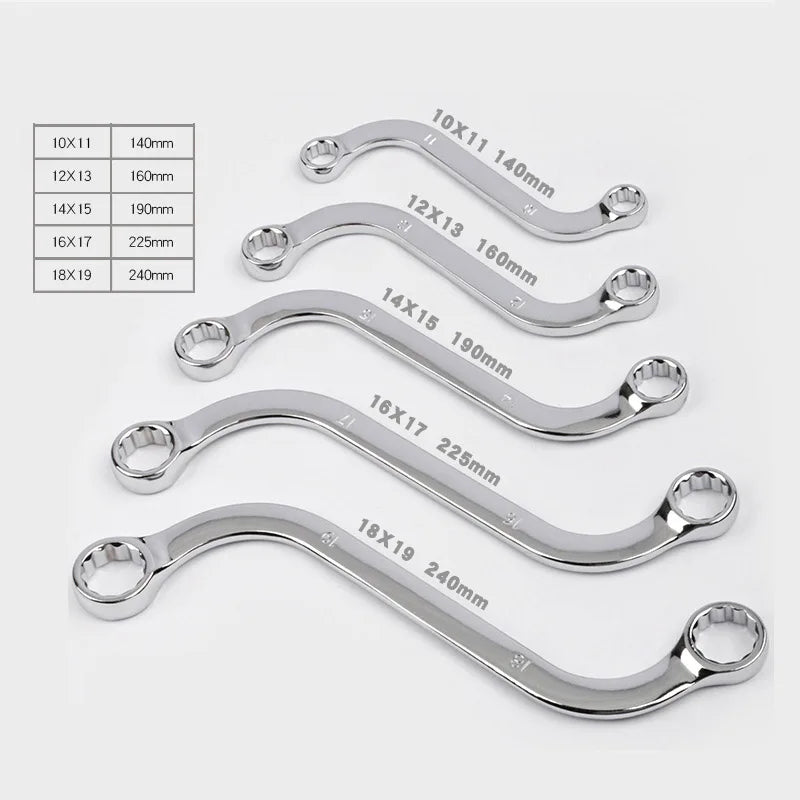 Allsome 5Pcs S Type Double Ended Allen Wrench 140-240MM Combination Ring Spanner Plum Plate Curved Machine Fastener Repair Tools