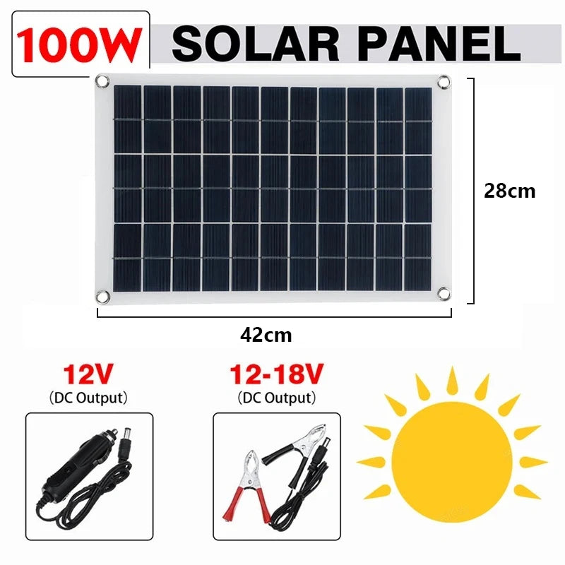 100W Solar Panel 18V Waterproof Solar Plate Portable DC Dual USB Solar Battery Charger Outdoor Camping Solar Cells Charging