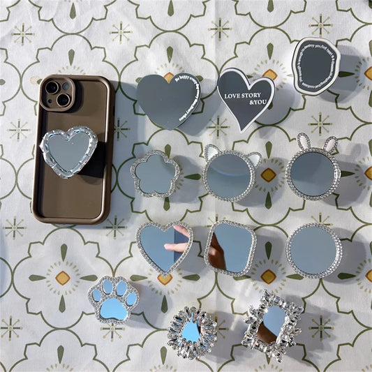 INS Korea 3D Diamond Mirror Griptok Bracket For iPhone 16 15 Lovely Macaron Universal Phone Holder Ring Support Stand Grip Tok