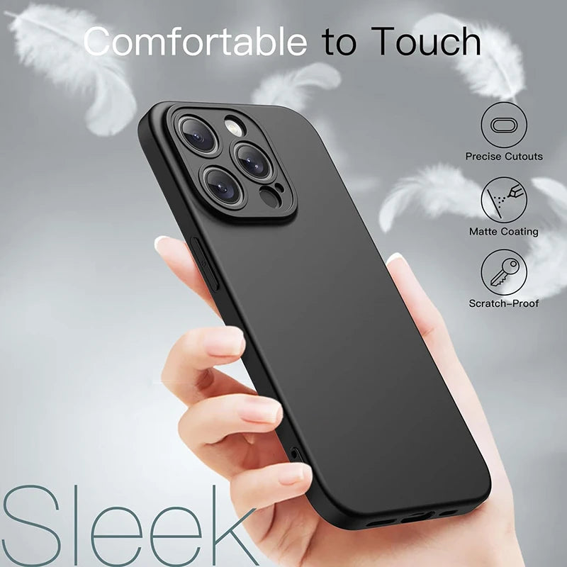 Luxury Ultra Thin Matte Silicone Soft Case For iPhone 16 17 15 14 Plus 13 Mini Pro Max SE 2022 2020 Anti-drop Solid Black Cover