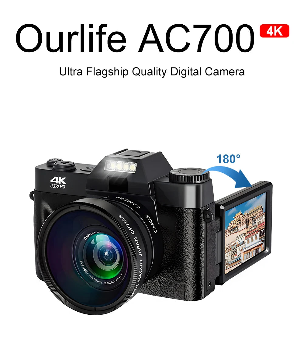 Vintage Digital Camera 16X Digital Zoom 4K WIFI Retro Vlog Recorder YouTube 3.0 "Flip Screen Compact Digital  Photography Camera