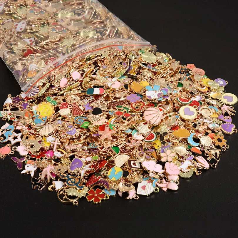 30/60/100pcs Random Mix Different Animal Moon Fruits Heart Drip Oil Pendant Jewelry Making Supplies Metal Alloy Handmade Earring