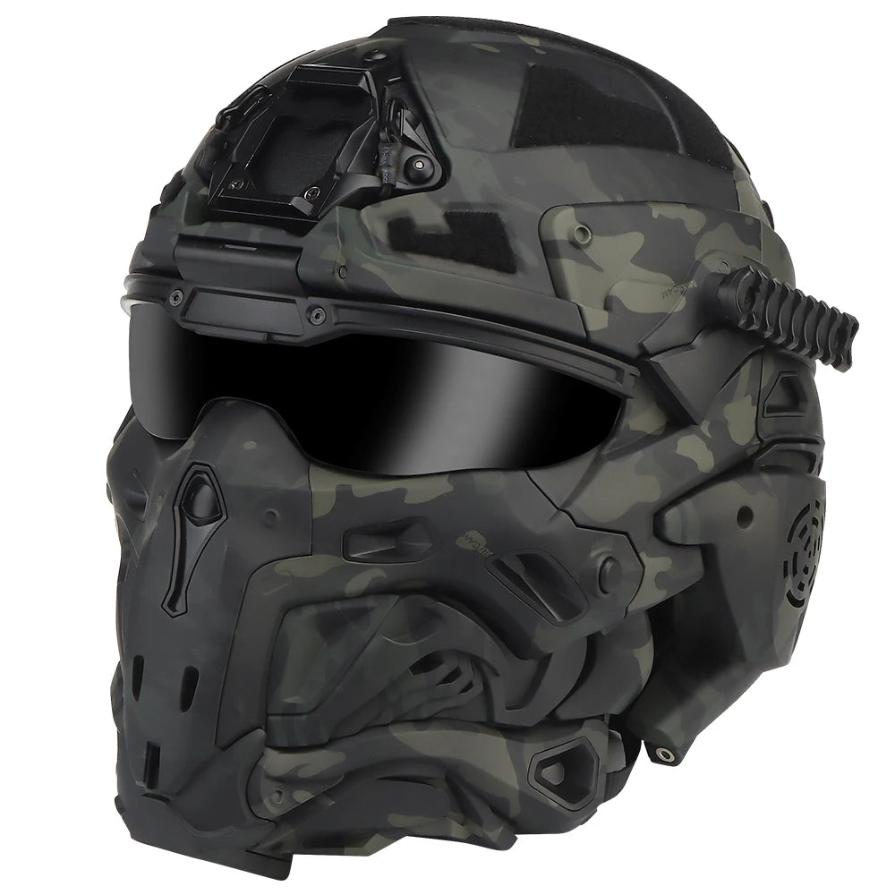 Assault I Airsoft Helmet Full Face, Tactical Helmet with HD Headset Anti-Fog Fan 2 Pairs Lens Flip Mask for Outdoor CS
