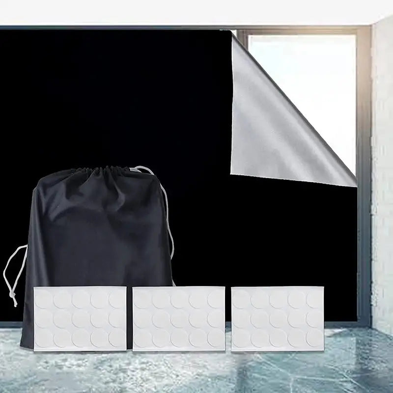 100% Blackout Curtain Removable Portable Travel DIY Blocking Window Film For Living Room Home Non-perforate No Drill Black Cloth