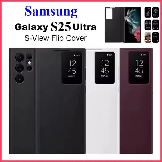 Smart Window View Leather Flip Case for Samsung Galaxy S26 S25 S24 S23 Ultra Plus No-flip Answering Card Holder Slot Book Cover