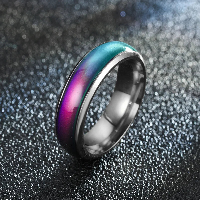 5 Colors Stainless Steel Changing Color Rings Mood Emotion Feeling Temperature Ring for Women Men Couples Ring Tone Jewelry Gift