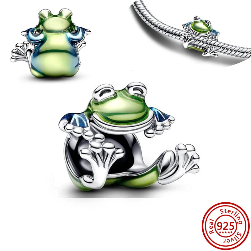 Original 100% 925 Silver Hanging Sloth Climbing Frog Colour Heart School Bead Charms Fit Pantaro Bracelet DIY Jewelry Women Gift