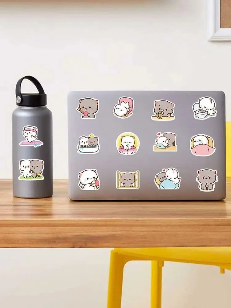 60 PCS Peach Kitten Cute Cartoon Graffiti Stickers For Luggage, Notebook, Mobile Phone, Water Bottles Stickers Decals