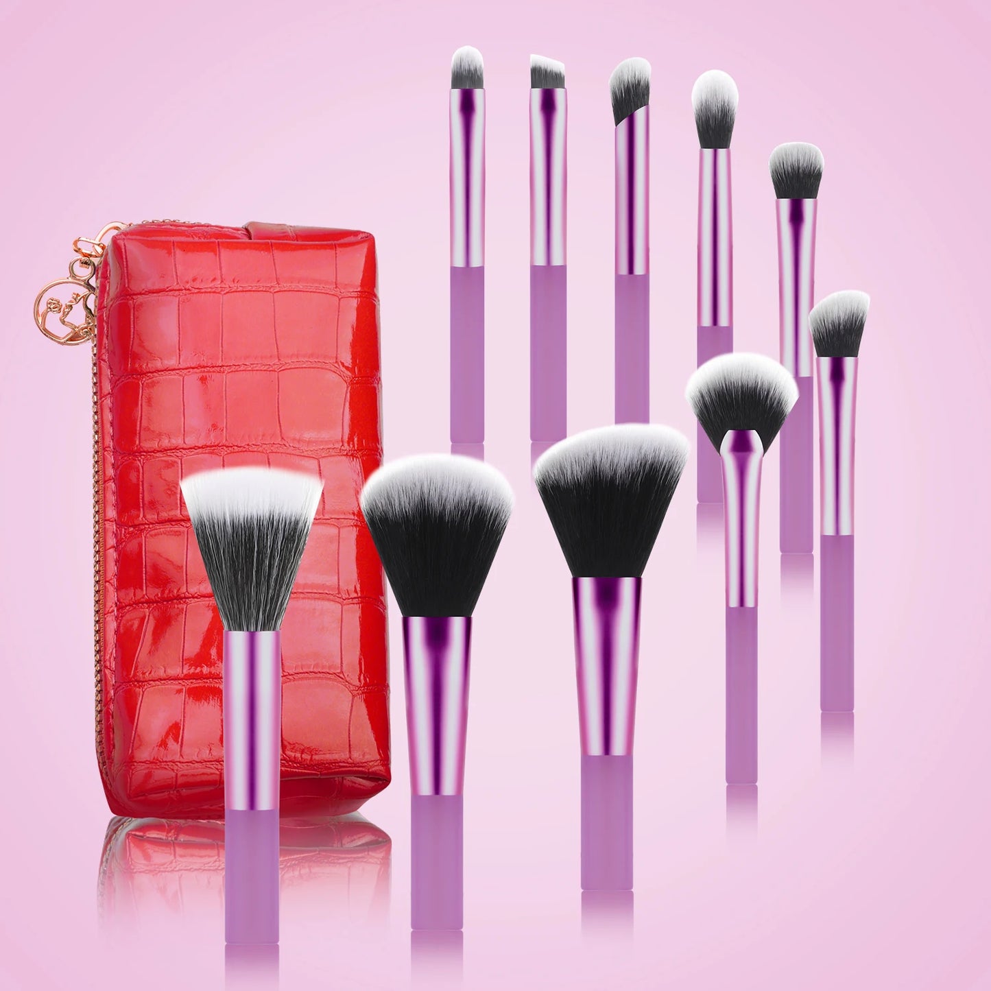 10 mini transparent handle brushes+crocodile patterned bag makeup brush Travel portable Makeup Tool Professional with bag