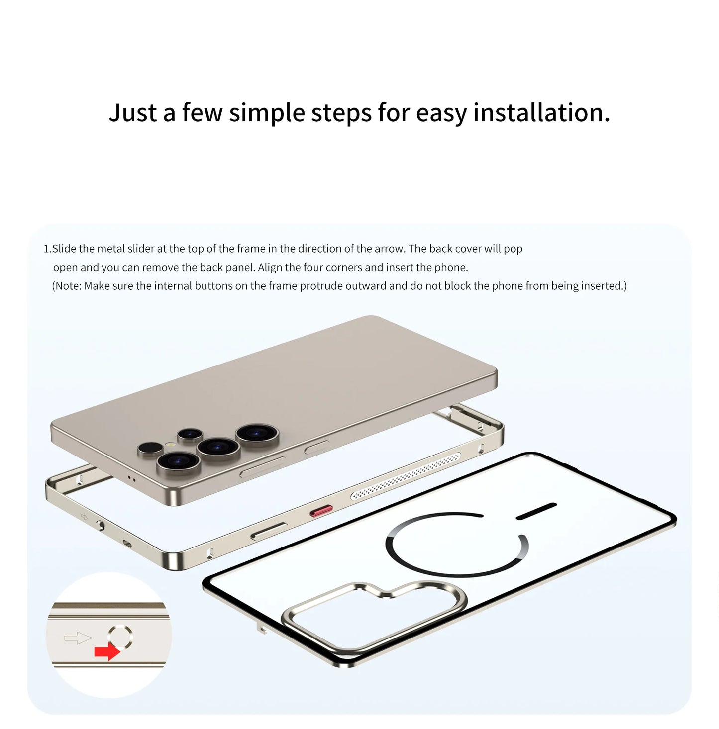 Case for Samsung S25 ULTRA Ultra S24 PLUS S23 Thin Aluminum Alloy Metal Transparent Heat Dissipation Magnetic Back Cover