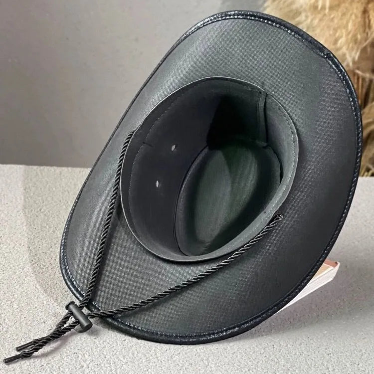 Faux Leather Western Cowboy Hats For Women Men Vintage Gentleman Dress Hats Panama Cowgirl Jazz Cap Sombrero Hombre