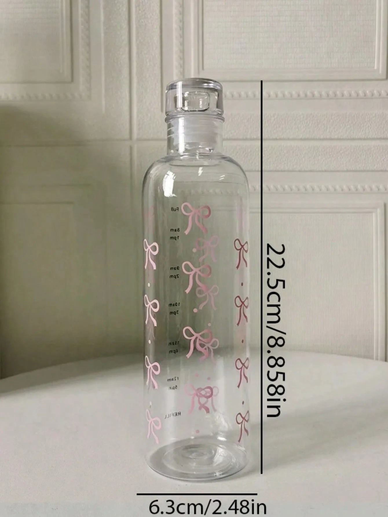 Clear bow plastic sports water bottle Time marker leak-proof juice milk cup Portable children's school sports cup