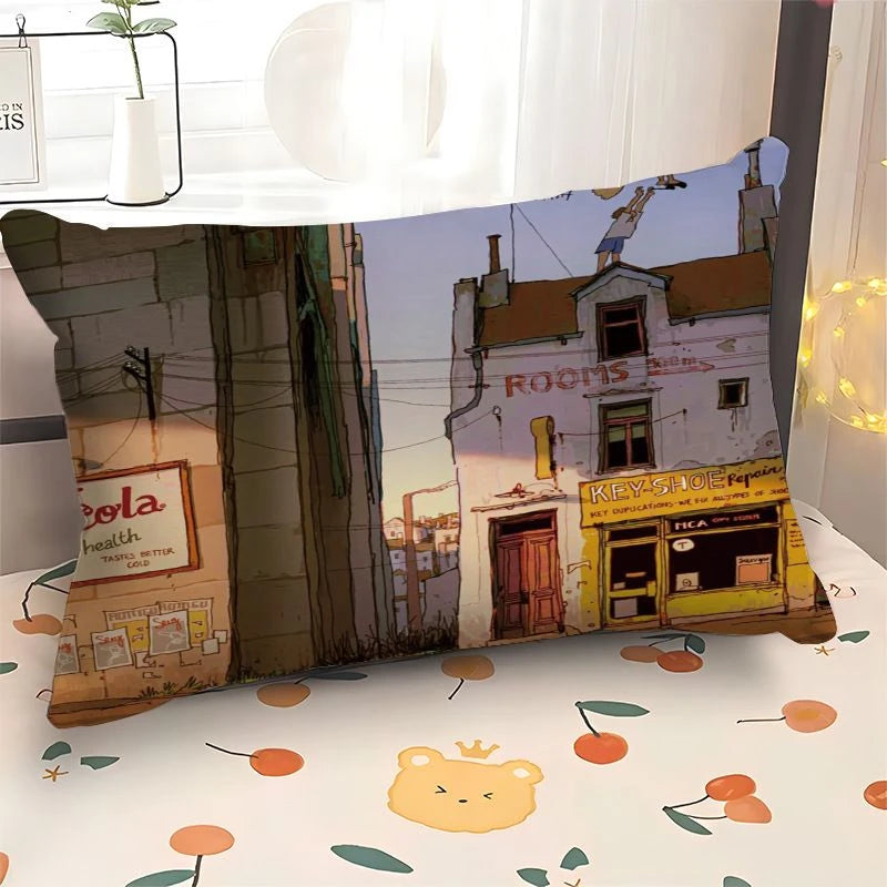 Scene Art Anime Cartoon Pillowcase, 30×50cm Rectangular Sofa Cover, 40×60cm Car Seat Cushion
