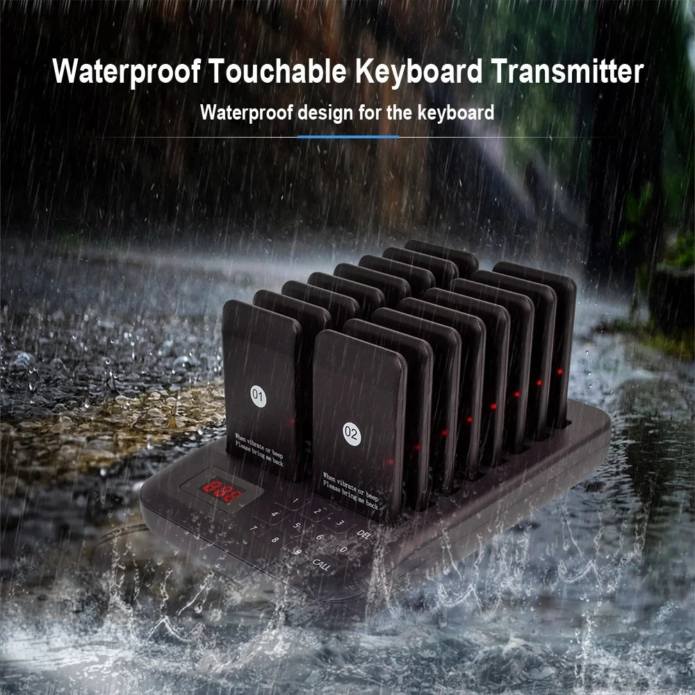 Wireless Calling System Buzzer Restaurant 16 Pager Receiver Vibration 4 Modes With 1 Keypad Transmitter Guest Paging Coaster